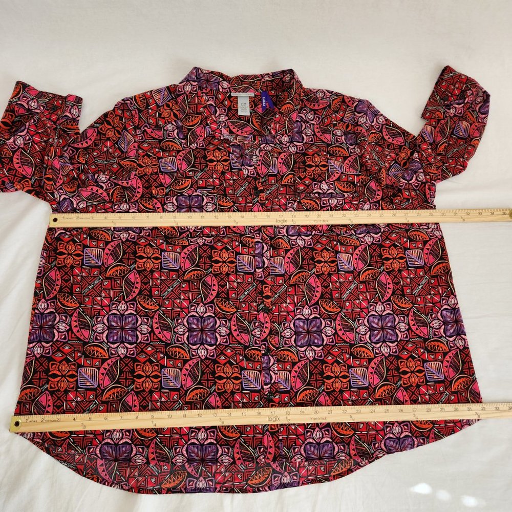 CATHERINES Multicolor AbstractPrint Full Button Down Shirt PLUS PETITE Size 3XWP - Picture 13 of 14